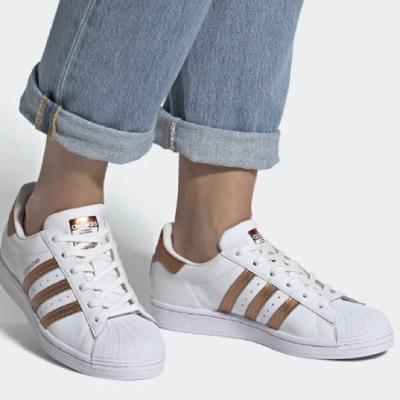 adidas Shoes - Adidas Rose Gold & White Superstar Sneakers